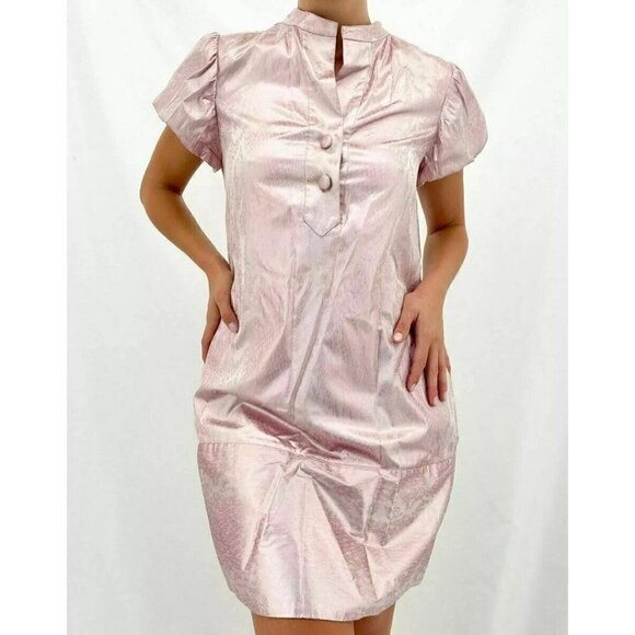 Diane Von Furstenberg Pink White Shiny Snake Print Button Front Mini Dress Sz 2 - Picture 1 of 6